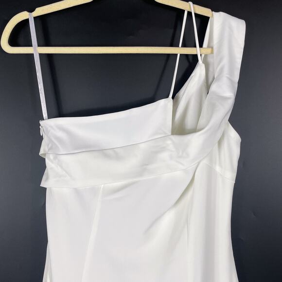 Superdown Jillian Midi Dress Asymmetric White One Shoulder Front Slit Sz L - Picture 7 of 15